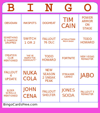 FALLOUT DAY Bingo Card