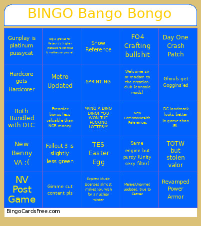 Fallout Remaster Bingo Card