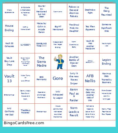 Fallout S2 Predictions Bingo Card
