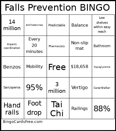 Falls Prevention Bingo Card