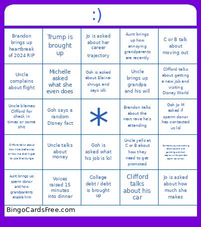 Fam Bam Bingo Card