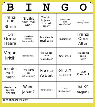 Famaaaaa Bingo Card