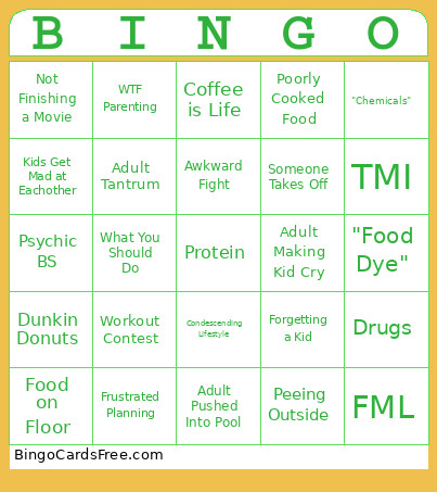 Famcation Bingo Card