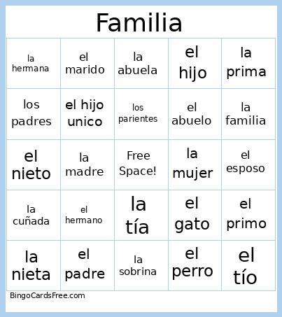 Familia Bingo Card