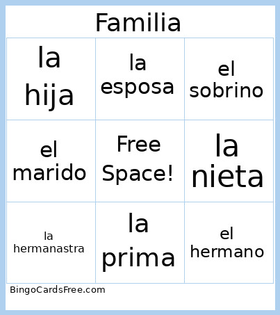 Familia Bingo Card