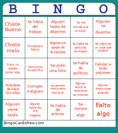 Familia Racho Bingo Card