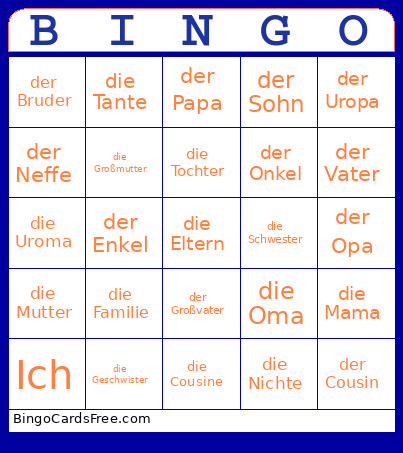 Familie Bingo Card