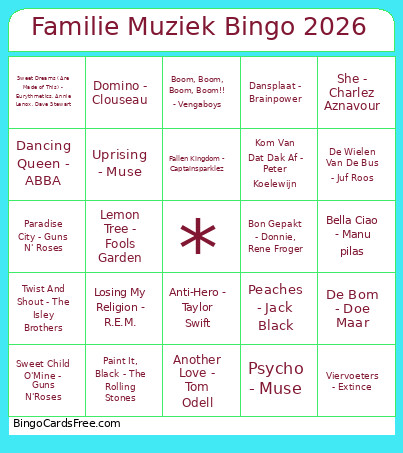 Familie Muziek 2026 Bingo Card