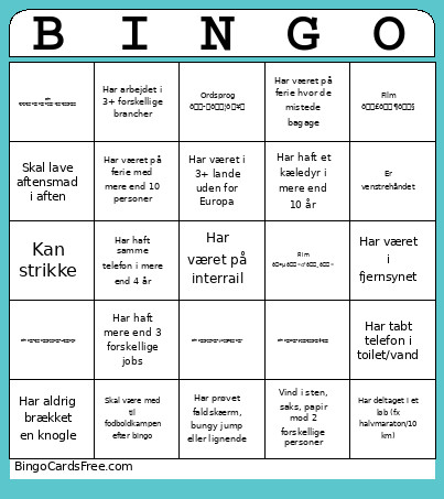 Familietræf Bingo Card