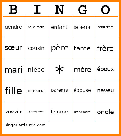 Famille Bingo Card 2