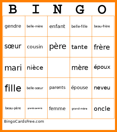 Famille Bingo Card