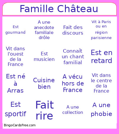 Famille Château Bingo Card