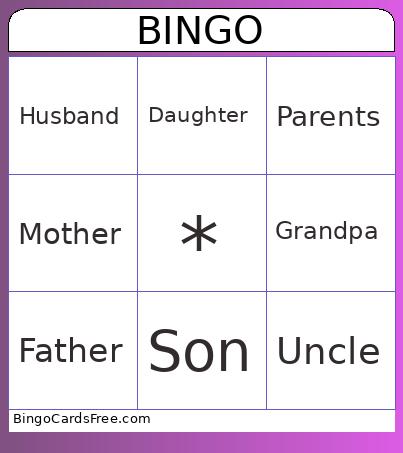 Family Bingo Card