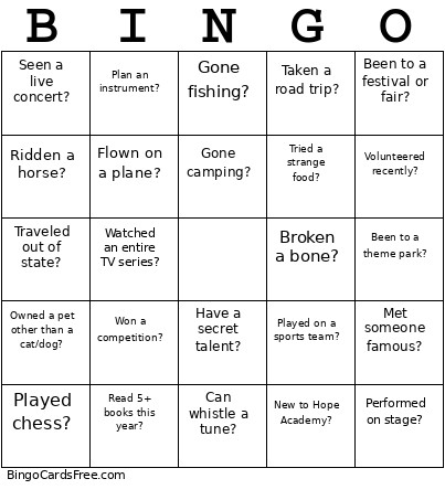 Family Bingo Card
