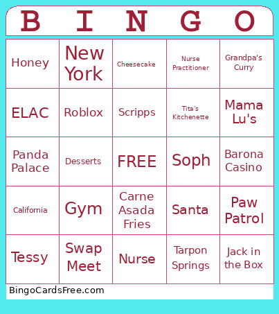 Family Bingo Card