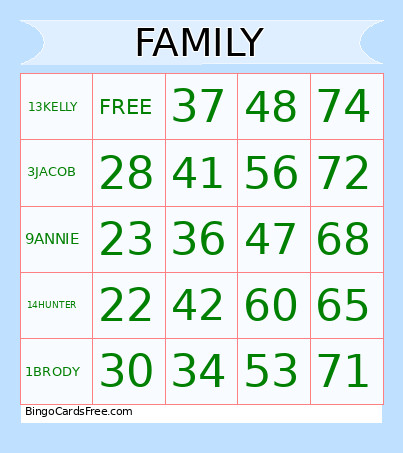 FAMILY Bingo Card