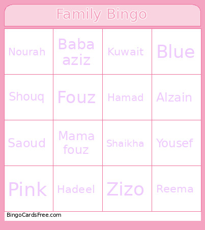 Family Bingo Card