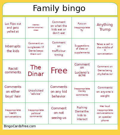 Family Bingo Card