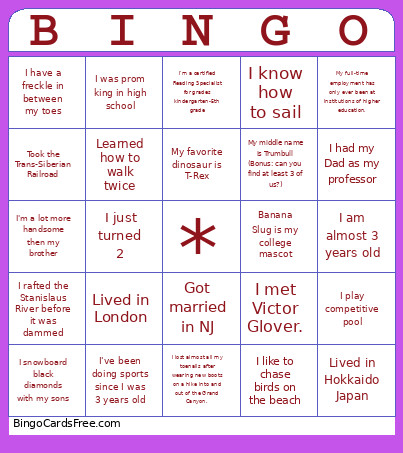 Family Bingo Card
