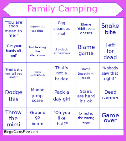 Family Camping Bingo Card