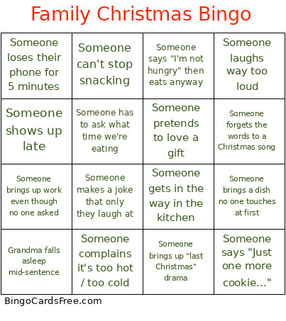 Family Christmas Bingo Card