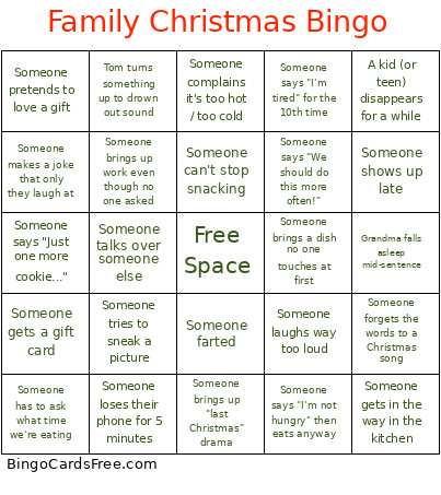 Family Christmas Bingo Card