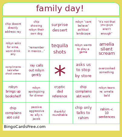 Family Day! Bingo Card