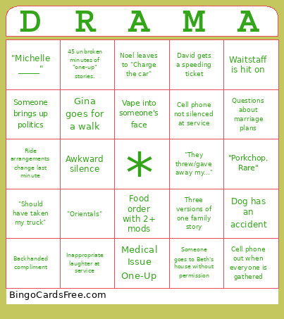 Family Drama Bingo Card