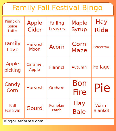 Family Fall Festival Bingo Card