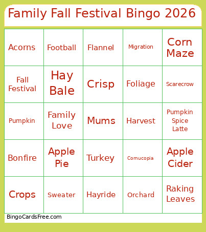 Family Fall Festival 2026 Bingo Card