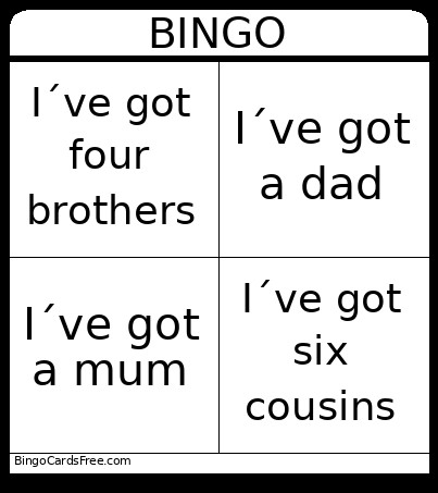 Family Members Bingo Card