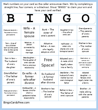 FAMILY MEMBER'S Bingo Card