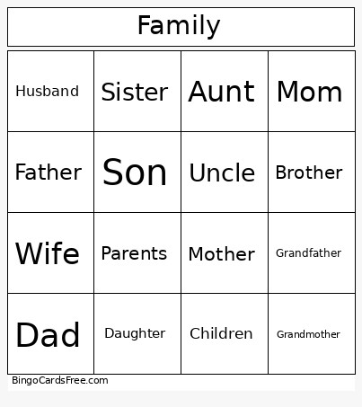 Family Part Two Bingo Card