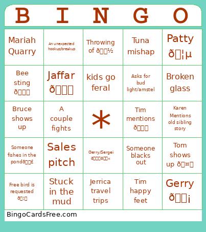 Family Reunion Bingo Card