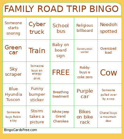 FAMILY ROAD TRIP Bingo Card