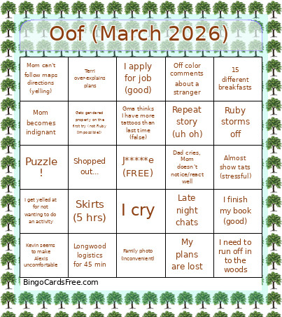Family Time 3/2026 Bingo Card
