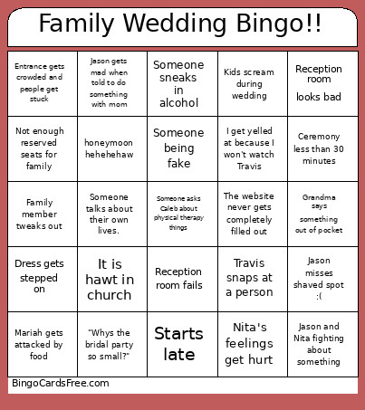 Family Wedding !! Bingo Card