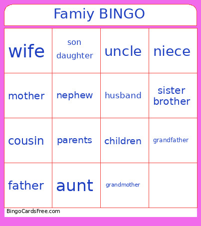 Famiy Bingo Card