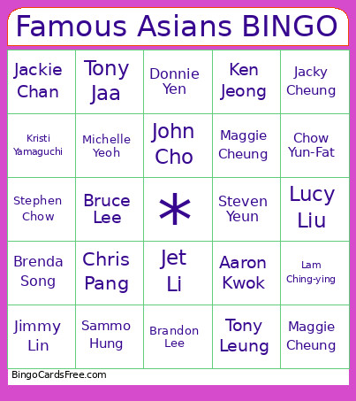 Famous Asians Bingo Card