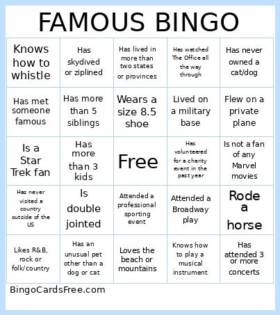FAMOUS BINGO