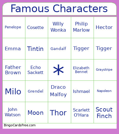 Famous Characters Bingo Card