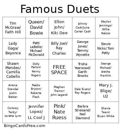 Famous Duets Bingo Card