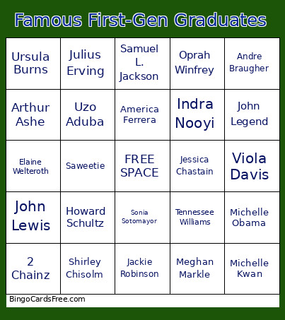 Famous First-Gen Graduates Bingo Card