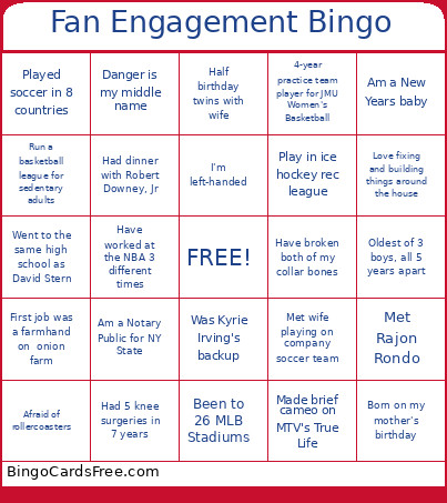 Fan Engagement Bingo Card