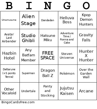 Fan Expo Bingo Card