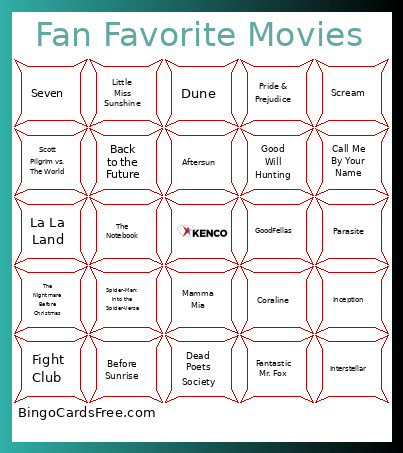 Fan Favorite Movies Bingo Card