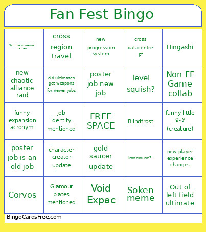 Fan Fest Bingo Card