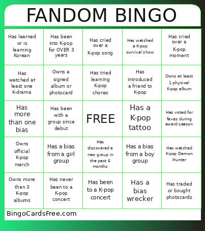 Fandom Bingo Card