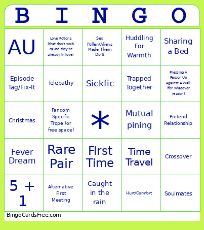 Fanfic Bingo Card