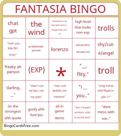 FANTASIA STEROTYPES Bingo